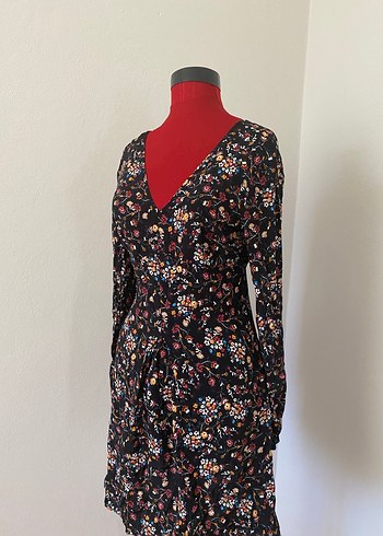 V Yaka Bohem Çok Renkli Midi Elbise - Görsel 2