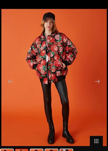 Çiçek Desenli Kırmızı Kadın Ceket - Görsel 2