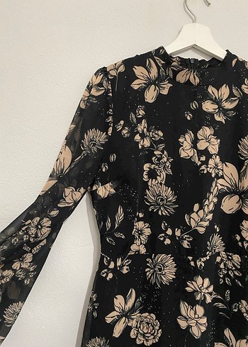 Uzun Kollu Siyah Çiçekli Bohem Elbise - Görsel 2