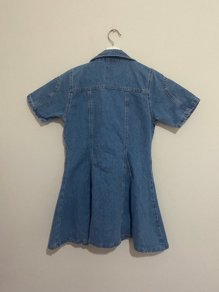Kemerli Mavi Denim Midi Elbise - Görsel 3