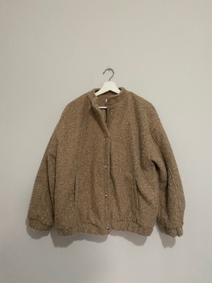 Düğmeli Kahverengi Kadın Yün Ceket - Görsel 2