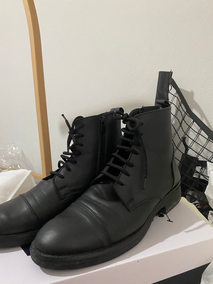 Siyah Deri Goth Stiletto Topuklu Kadın Botları - Görsel 2