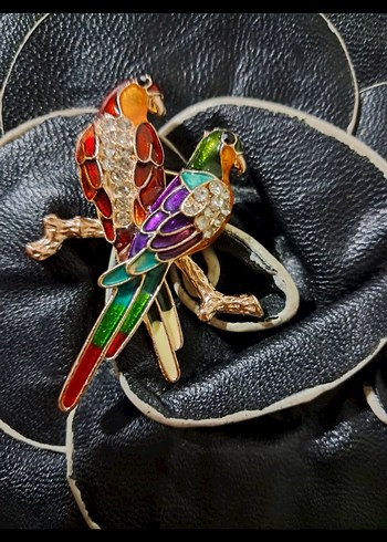 Kırmızı Çiçek Figürlü Boncuklu Broş - Görsel 5