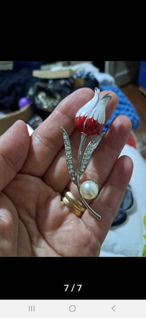 Kırmızı Çiçek Figürlü Boncuklu Broş - Görsel 4