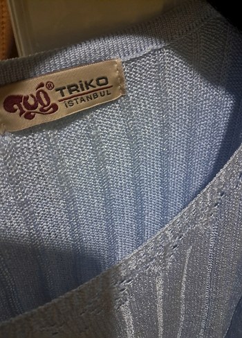 Mavi Kısa Kollu Örgü merserize Kadın Kazak - Görsel 2