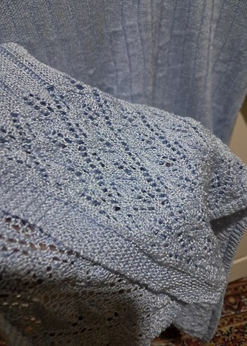 Mavi Kısa Kollu Örgü merserize Kadın Kazak - Görsel 4