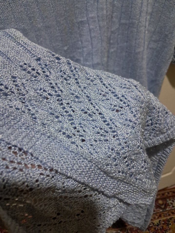 Mavi Kısa Kollu Örgü merserize Kadın Kazak - Görsel 4