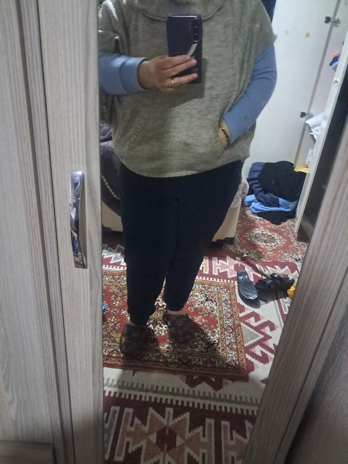 Gri Bohem Boğazlı Kadın Triko Kazak - Görsel 2