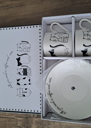 Kedi Temalı Beyaz Kahve Fincanı Seti - Görsel 4