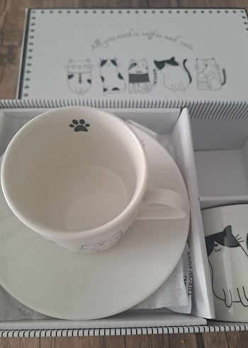 Kedi Temalı Beyaz Kahve Fincanı Seti - Görsel 6