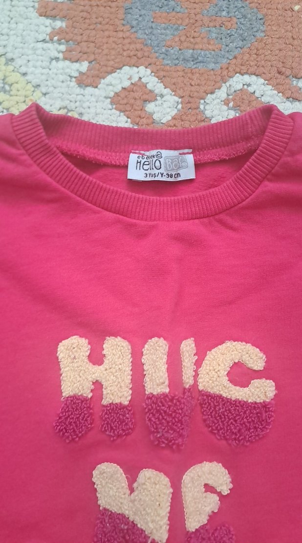 Renkli Baskılı Örgü Pembe Bebek Kız Takımı - Görsel 3