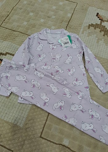 Kız Çocuk Mor Baskılı Pamuklu Pijama Takımı - Görsel 2