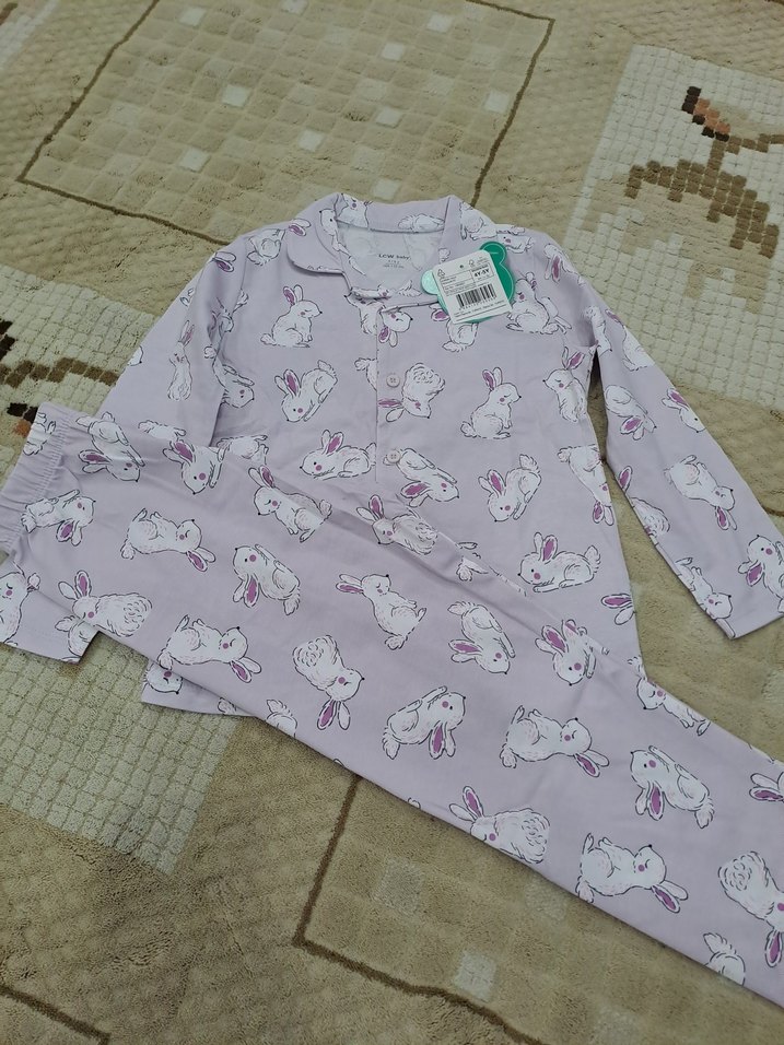 Kız Çocuk Mor Baskılı Pamuklu Pijama Takımı - Görsel 2