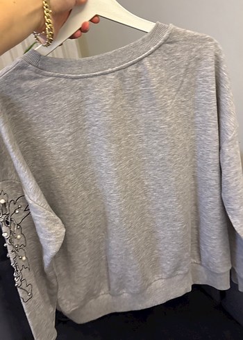 l Beden gri Renk Gri Nakışlı Düğmeli Kadın Sweatshirt
