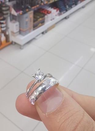 Gümüş tek taş ve alyans