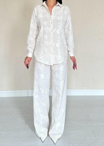 Nakışlı Keten İkili Takım - Görsel 2