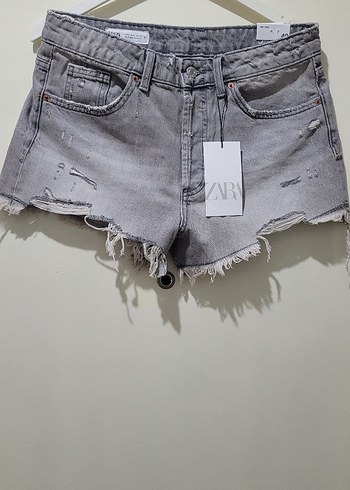 l Beden Zara Kadın Gri Denim Mini Şort