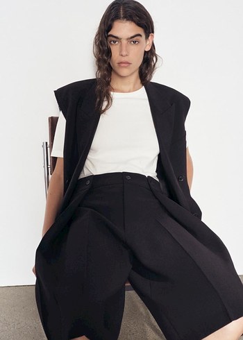 Siyah Kolsuz Mini Kadın Blazer - Görsel 6