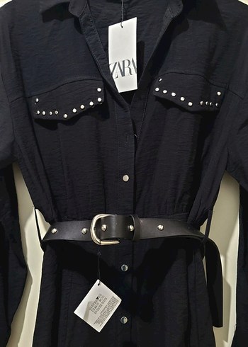 Siyah V Yakalı Kemerli Mini Elbise - Görsel 5