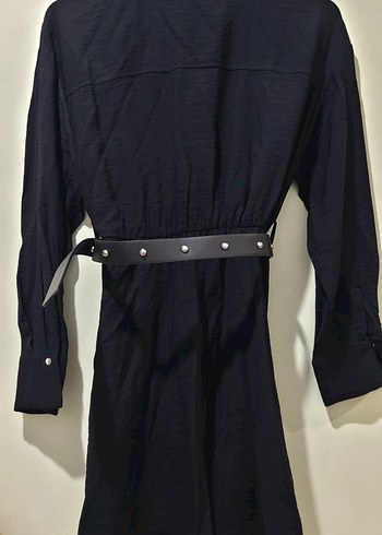Siyah V Yakalı Kemerli Mini Elbise - Görsel 6