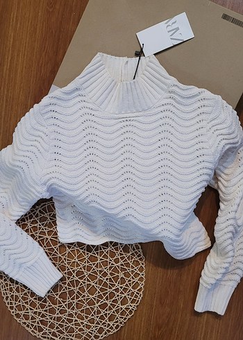 Beyaz Örgü Balıkçı Yaka Kadın Kazak - Görsel 3