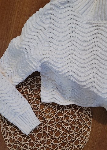 Beyaz Örgü Balıkçı Yaka Kadın Kazak - Görsel 5