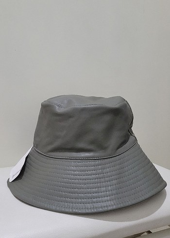 Kadın Gri Deri Bucket Şapka - Görsel 3