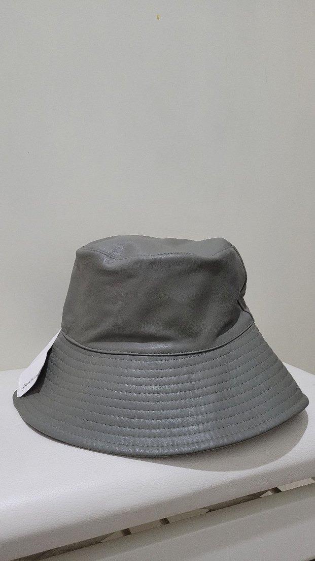 Kadın Gri Deri Bucket Şapka - Görsel 3