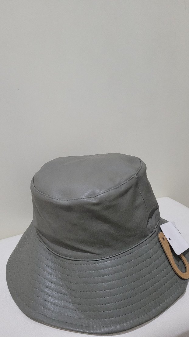 Kadın Gri Deri Bucket Şapka - Görsel 2