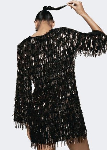 PÜSKÜLLÜ VE PULLU MİNİ ELBİSE - Görsel 4