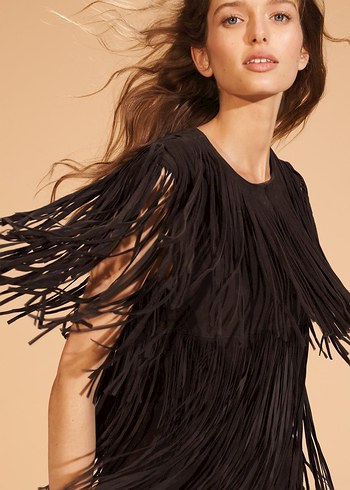 LIMITED EDITION SÜET DERİ SAÇAKLI ELBİSE - Görsel 2