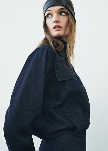 Zara ZW COLLECTION YAMA CEPLÌ DENİM ELBİSE
