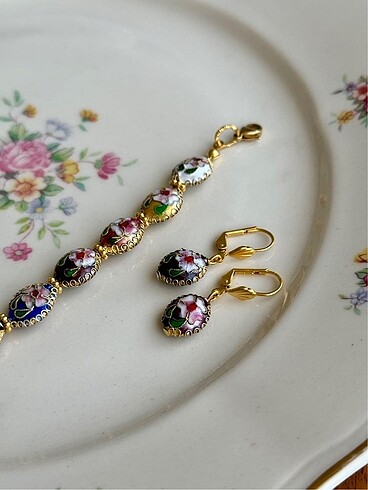 Diğer Vintage Cloisonne Bileklik Ve Küpe Seti