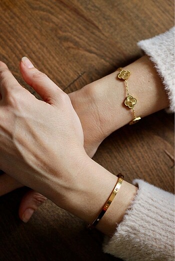  Beden çeşitli Renk Van Cleef Gold Çelik Yonca Bileklik