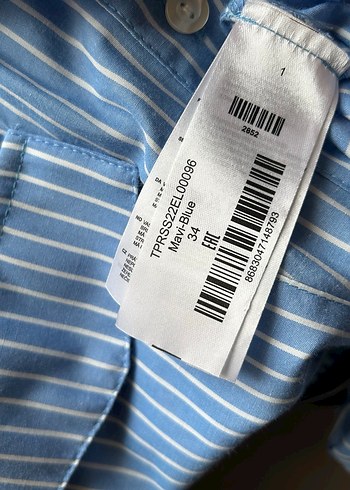 34 Beden Mavi Çizgili Uzun Kollu Sagaza Elbise