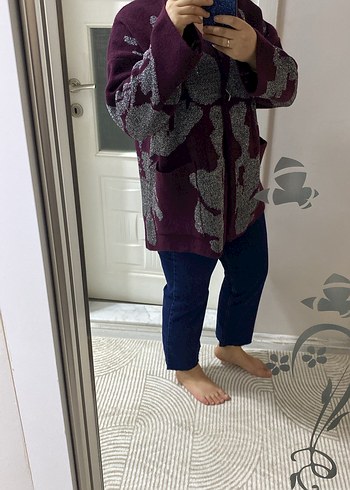 Bordo Desenli Örgü Kadın Hırka - Görsel 2