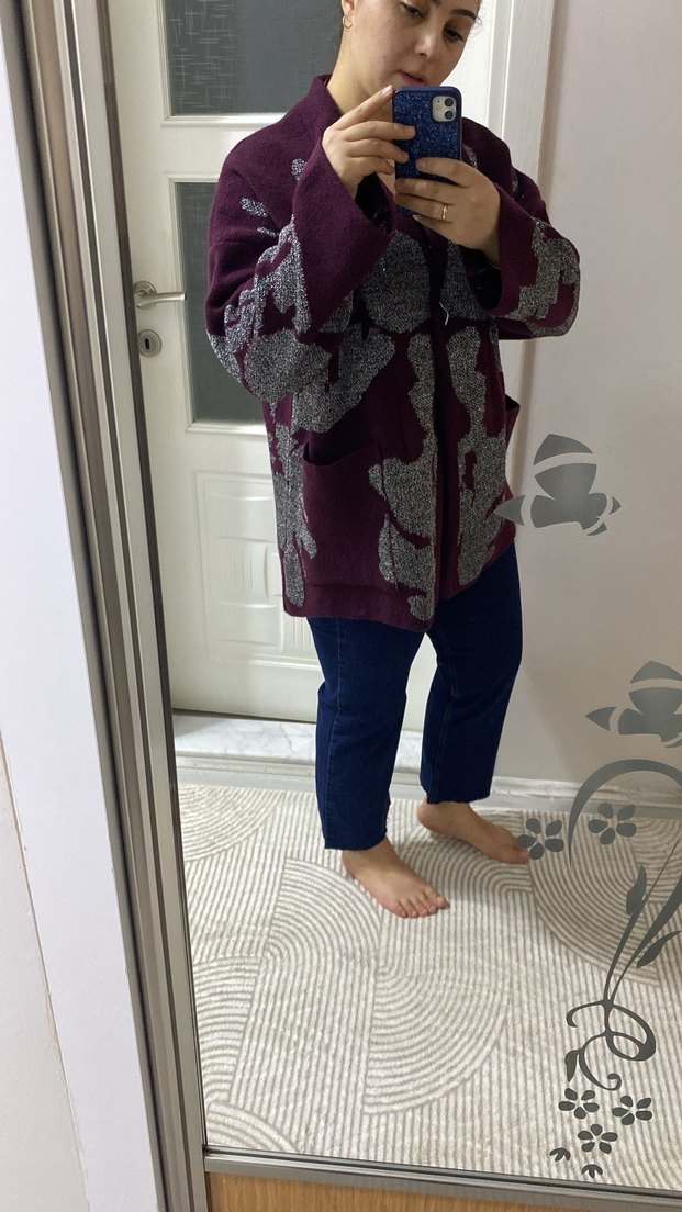 Bordo Desenli Örgü Kadın Hırka - Görsel 2