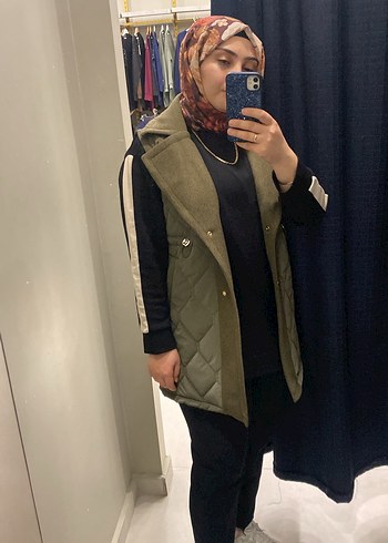 Düğmeli yeşis Midi Kadın Yelek - Görsel 2