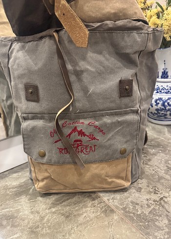Beden Old Cotton Kahverengi Baskılı Deri Bantlı Vintage Sırt Çantası