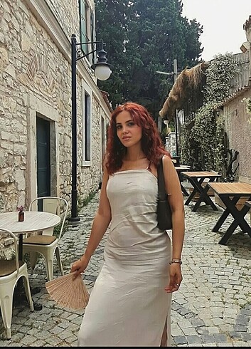 Bej Saten elbise