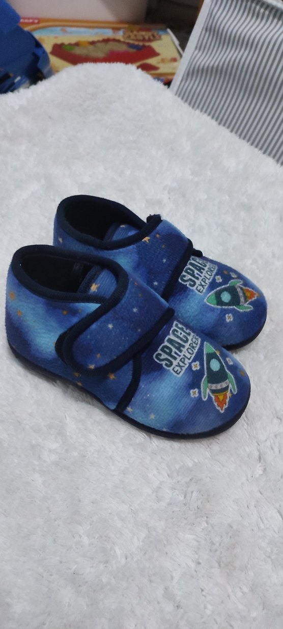 Erkek Çocuk Mavi Kadife Kaydırmaz panduf - Görsel 2