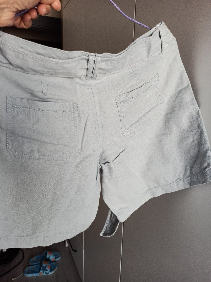 Gri Kemerli Keten Mini Şort - Görsel 2