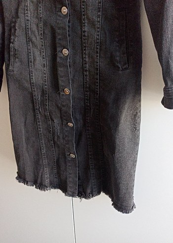 s Beden Seven Hill marka Siyah Düğmeli Kadın Denim Ceket..