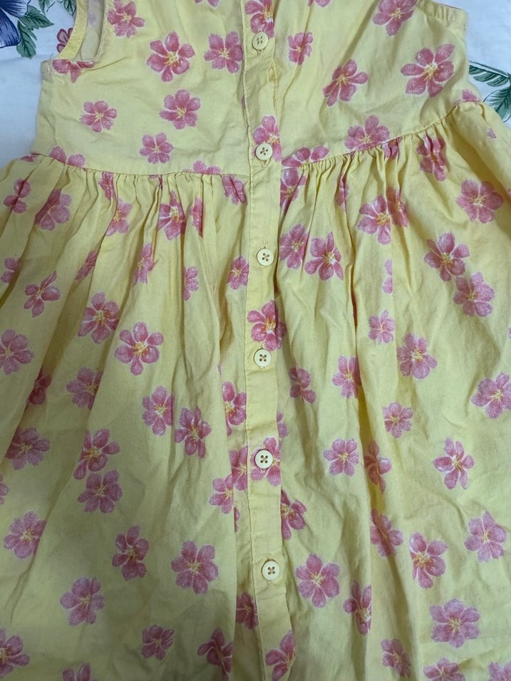 Çiçek Desenli Sarı Kız Çocuk Elbise - Görsel 3
