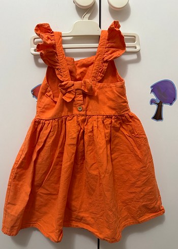 Kolsuz Keten Turuncu Kız Elbisesi - Görsel 2