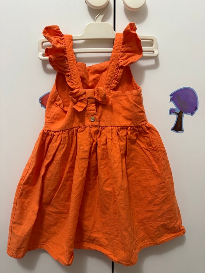 Kolsuz Keten Turuncu Kız Elbisesi - Görsel 2