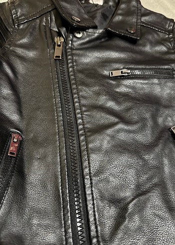 Erkek Çocuk Siyah Deri Biker Ceket - Görsel 3