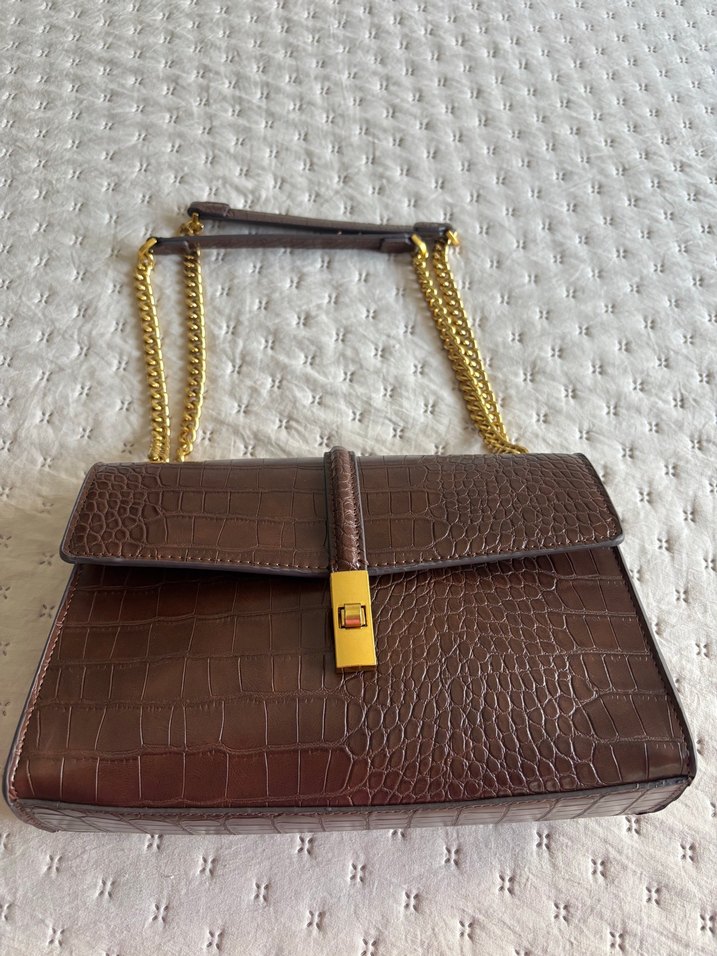 Kahverengi Deri Yılan Desenli Kadın Çanta - Görsel 2