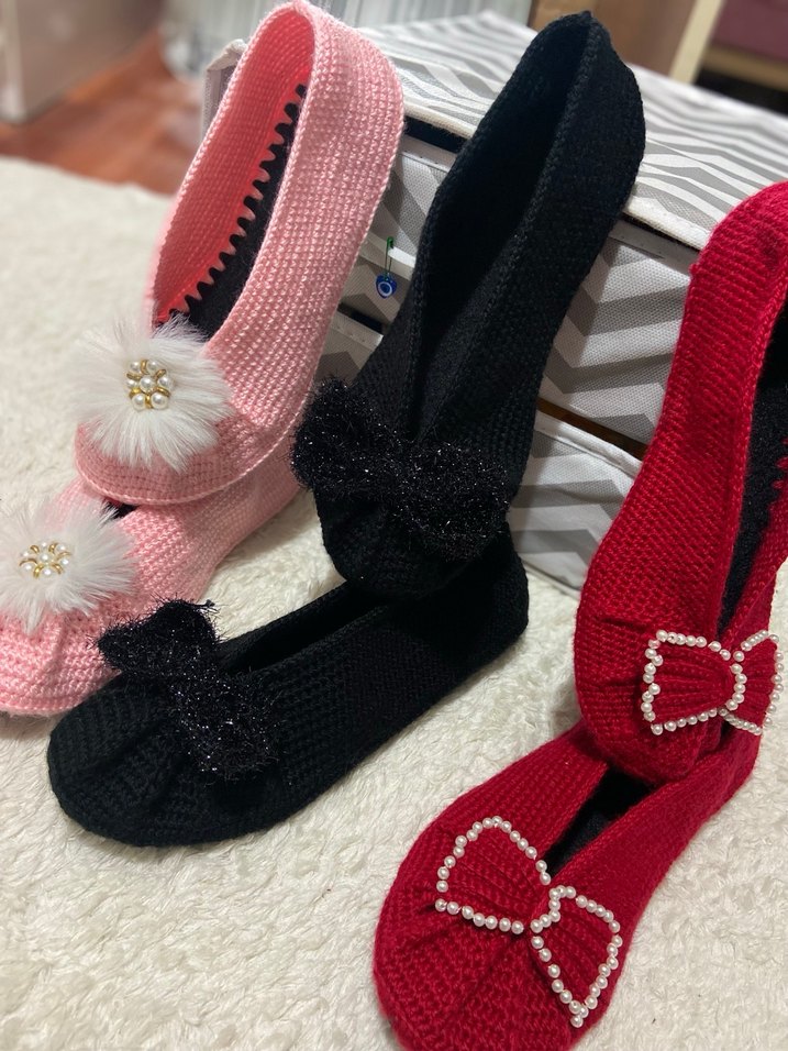 Pembe Örgü tabanlı patik çeyiz - Görsel 3