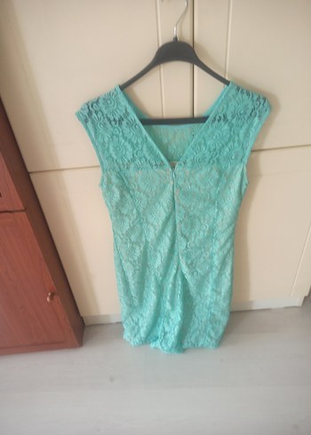 Turkuaz Dantel Detaylı elbise - Görsel 2